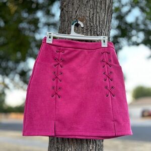 Pink Lace-Up Mini Skirt